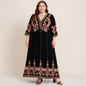 BloomChic Blue Multicolor Floral Print 3/4 Sleeve Maxi Dress Womens Size 26 NWT